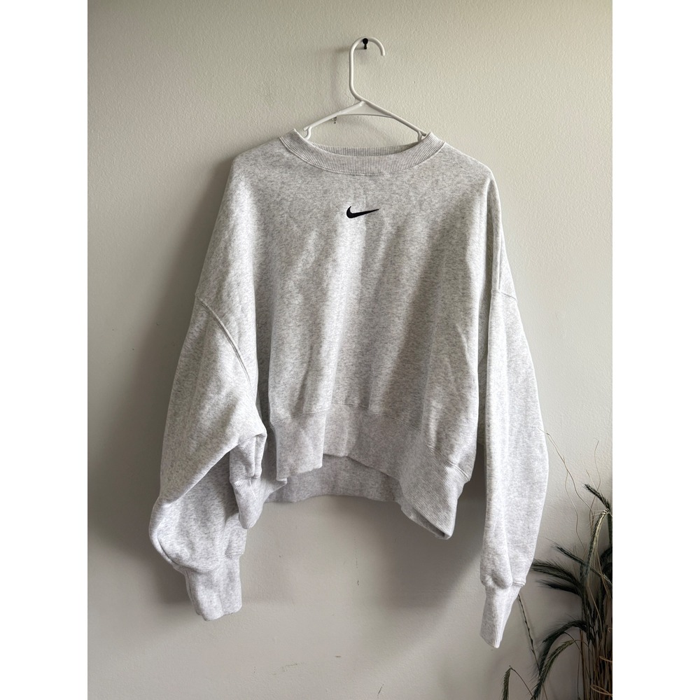 Nike Phoenix Fleece Oversized Cropped Sweatshirt Heather Embroidered Swoosh M - Picture 2 of 9